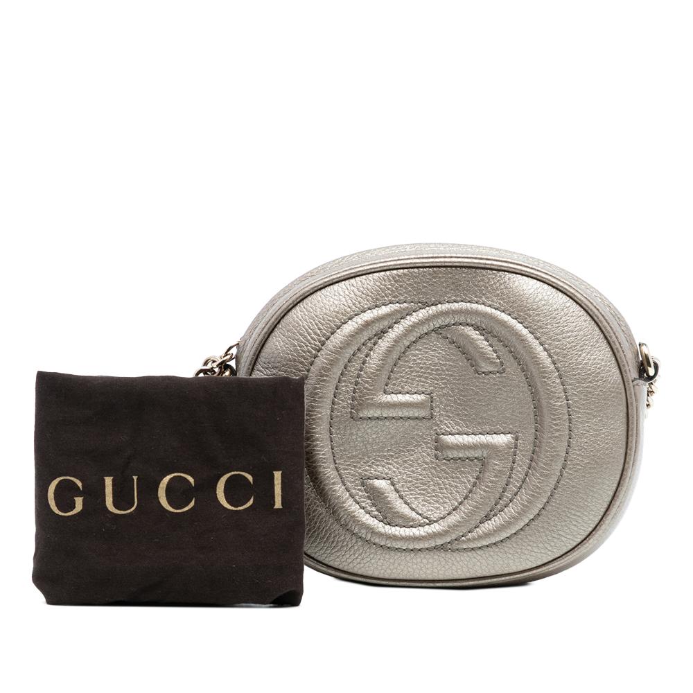 Gucci AB Gucci Gold Calf Leather Mini Metallic Pebbled skin Soho Chain Crossbody Italy