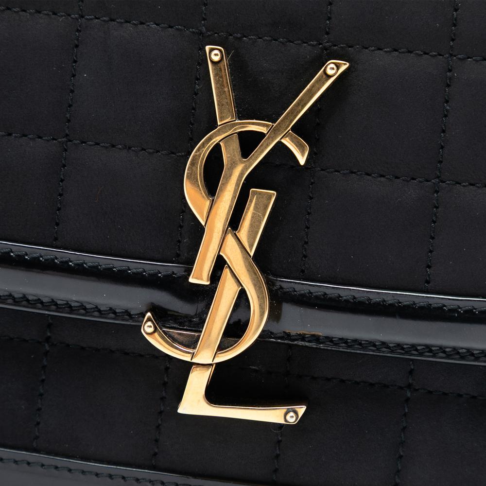 Saint Laurent B Saint Laurent Black Suede Leather Small Quilted Solferino Satchel In Box Italy