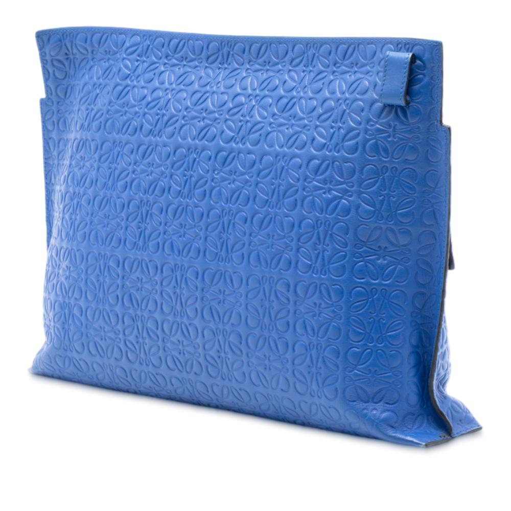 Loewe AB LOEWE Blue Calf Leather Embossed Anagram Repeat T Clutch Spain