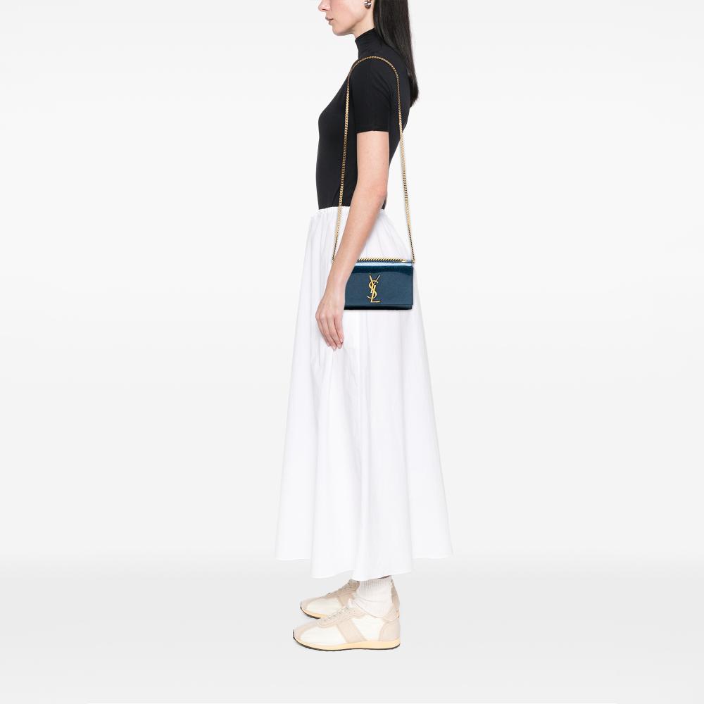 Saint Laurent AB Saint Laurent Blue Patent Leather Leather Small Glitter Patent Kate Crossbody Italy