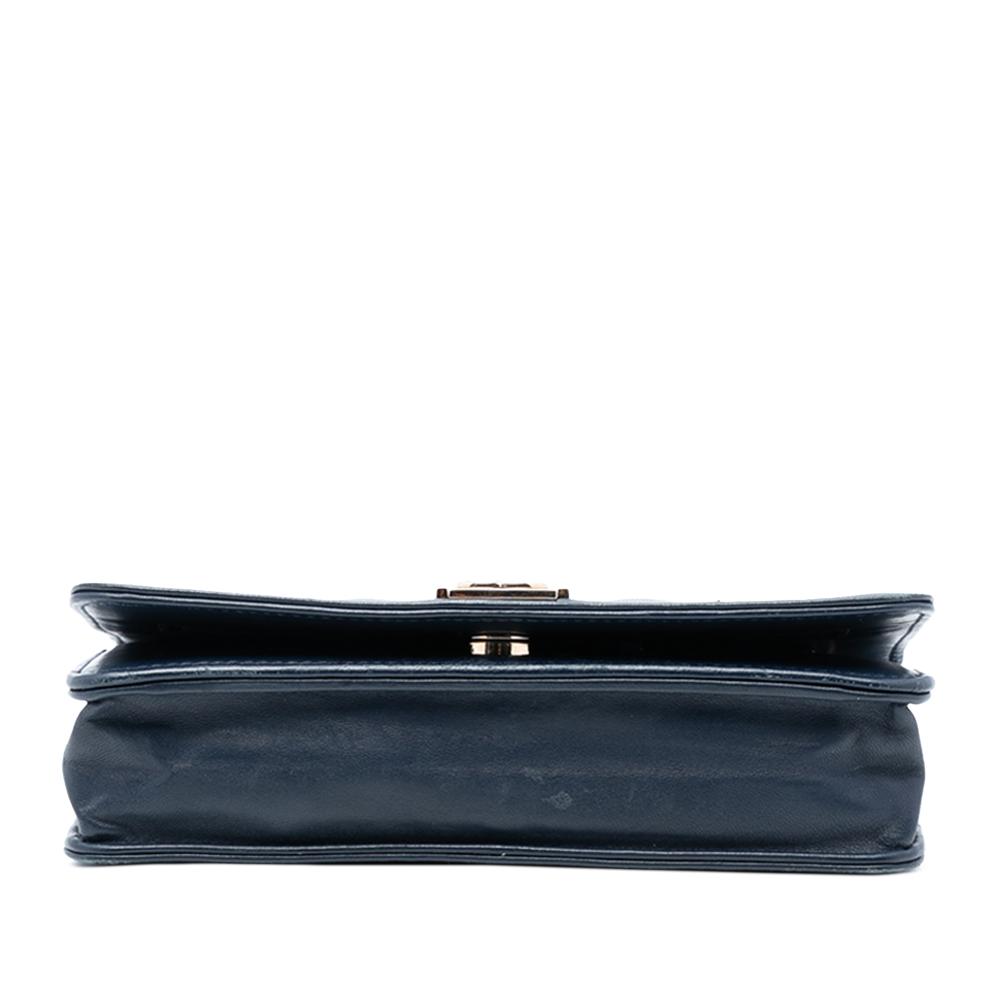 Chanel B Chanel Blue Navy Lambskin Leather Leather Quilted Lambskin Boy Wallet On Chain Italy