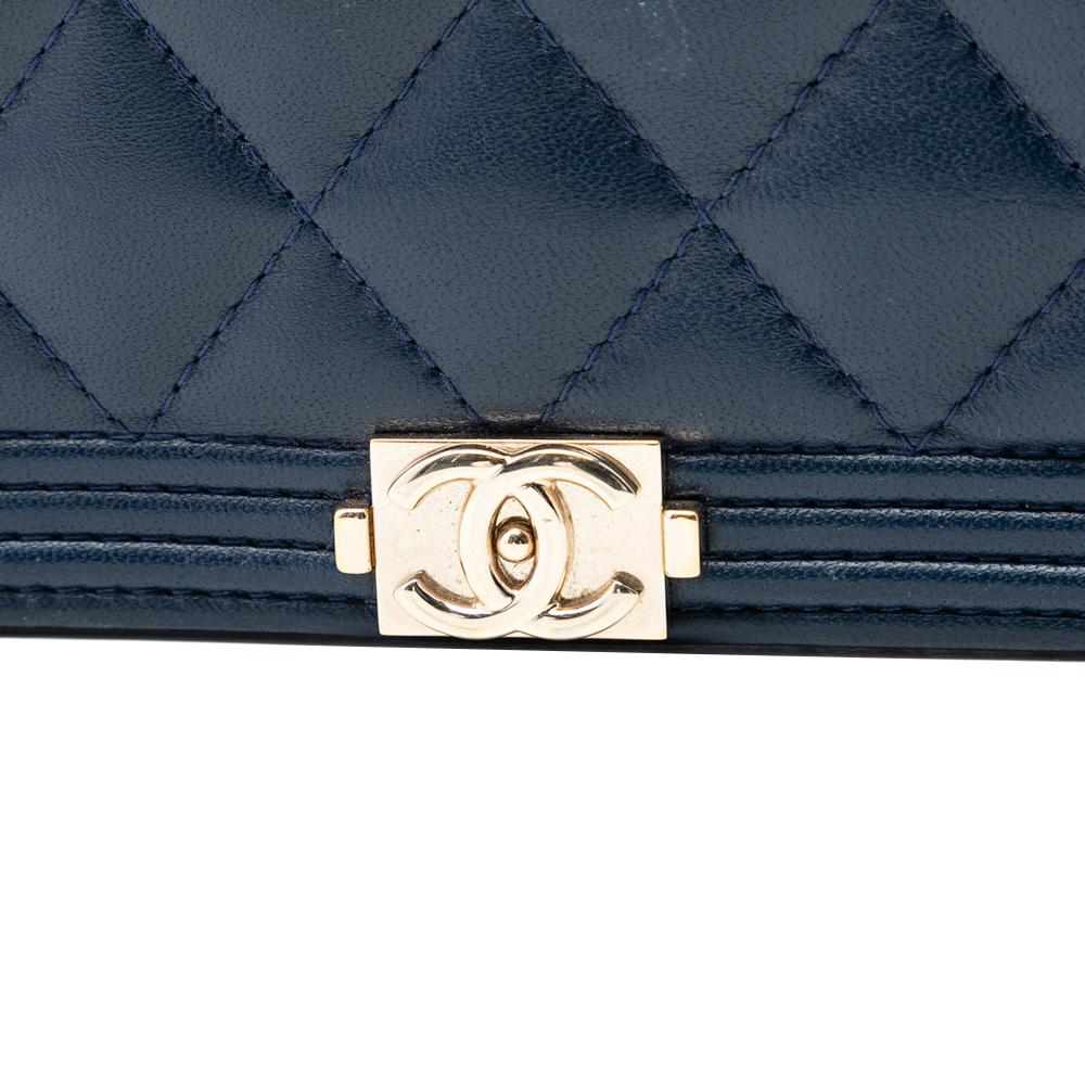 Chanel B Chanel Blue Navy Lambskin Leather Leather Quilted Lambskin Boy Wallet On Chain Italy