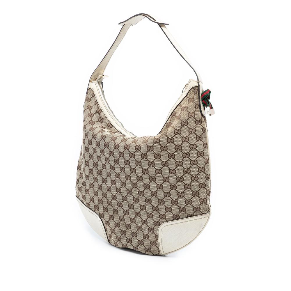 Gucci B Gucci Brown Beige with White Canvas Fabric Large GG Princy Hobo Italy
