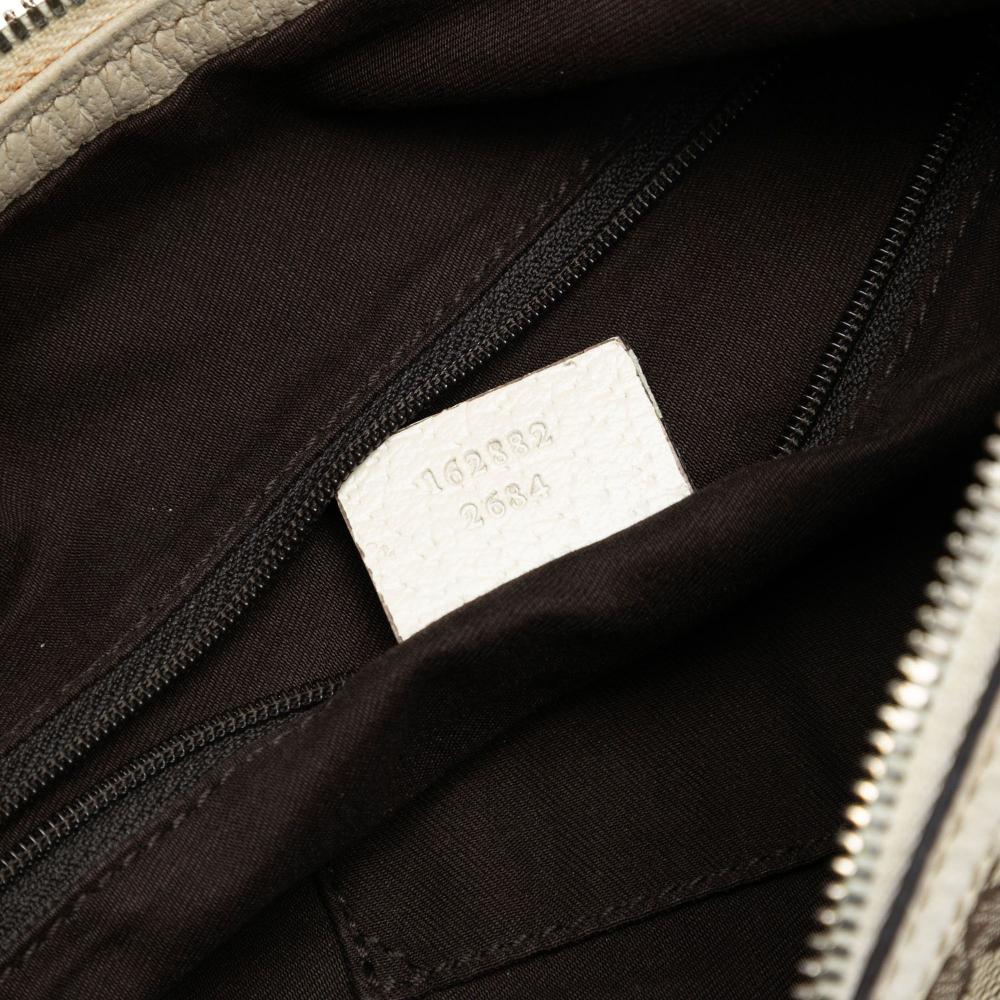 Gucci B Gucci Brown Beige with White Canvas Fabric Large GG Princy Hobo Italy