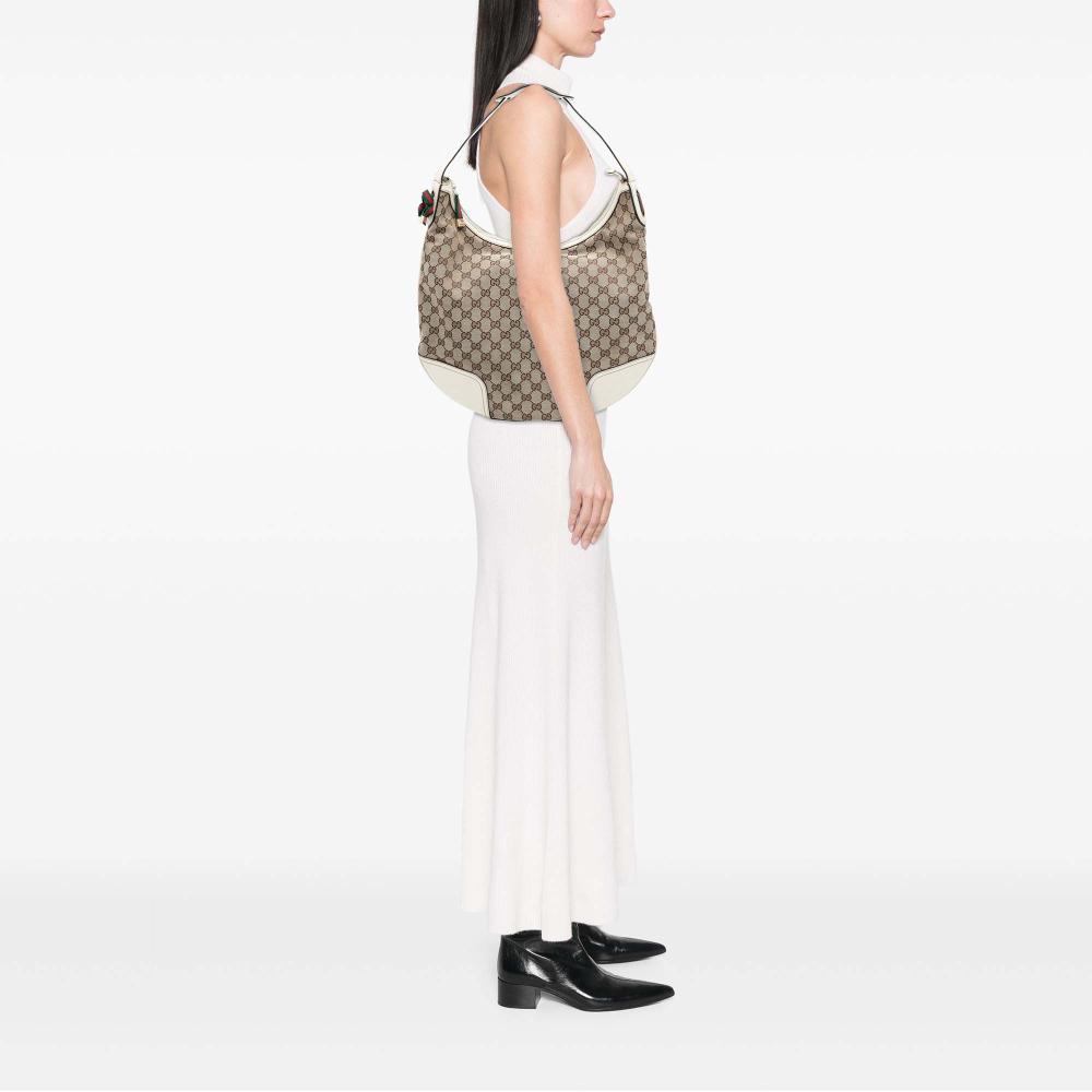 Gucci B Gucci Brown Beige with White Canvas Fabric Large GG Princy Hobo Italy