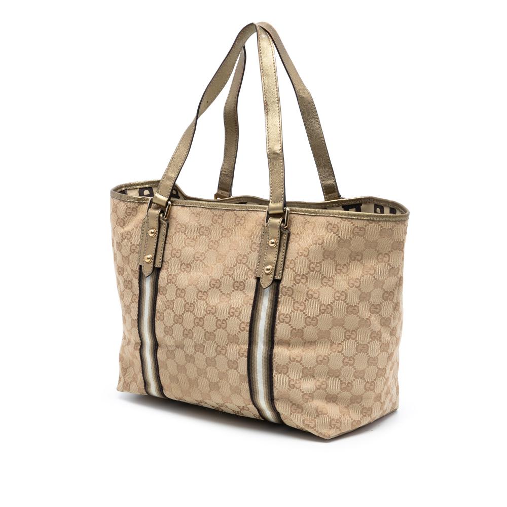 Gucci B Gucci Brown Beige Canvas Fabric Large GG Jolicoeur Tote Italy