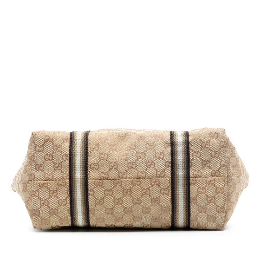 Gucci B Gucci Brown Beige Canvas Fabric Large GG Jolicoeur Tote Italy