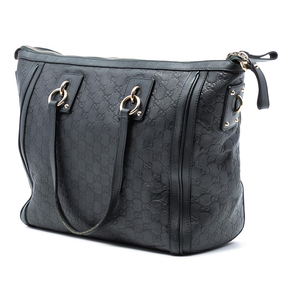 Gucci B Gucci Black Calf Leather Guccissima Charm Satchel Italy