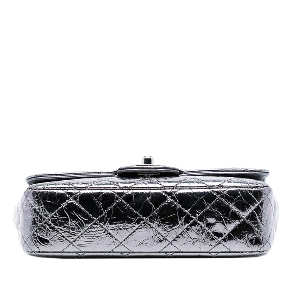Chanel AB Chanel Silver Calf Leather Mini Quilted Metallic skin Ring Top Handle Flap France