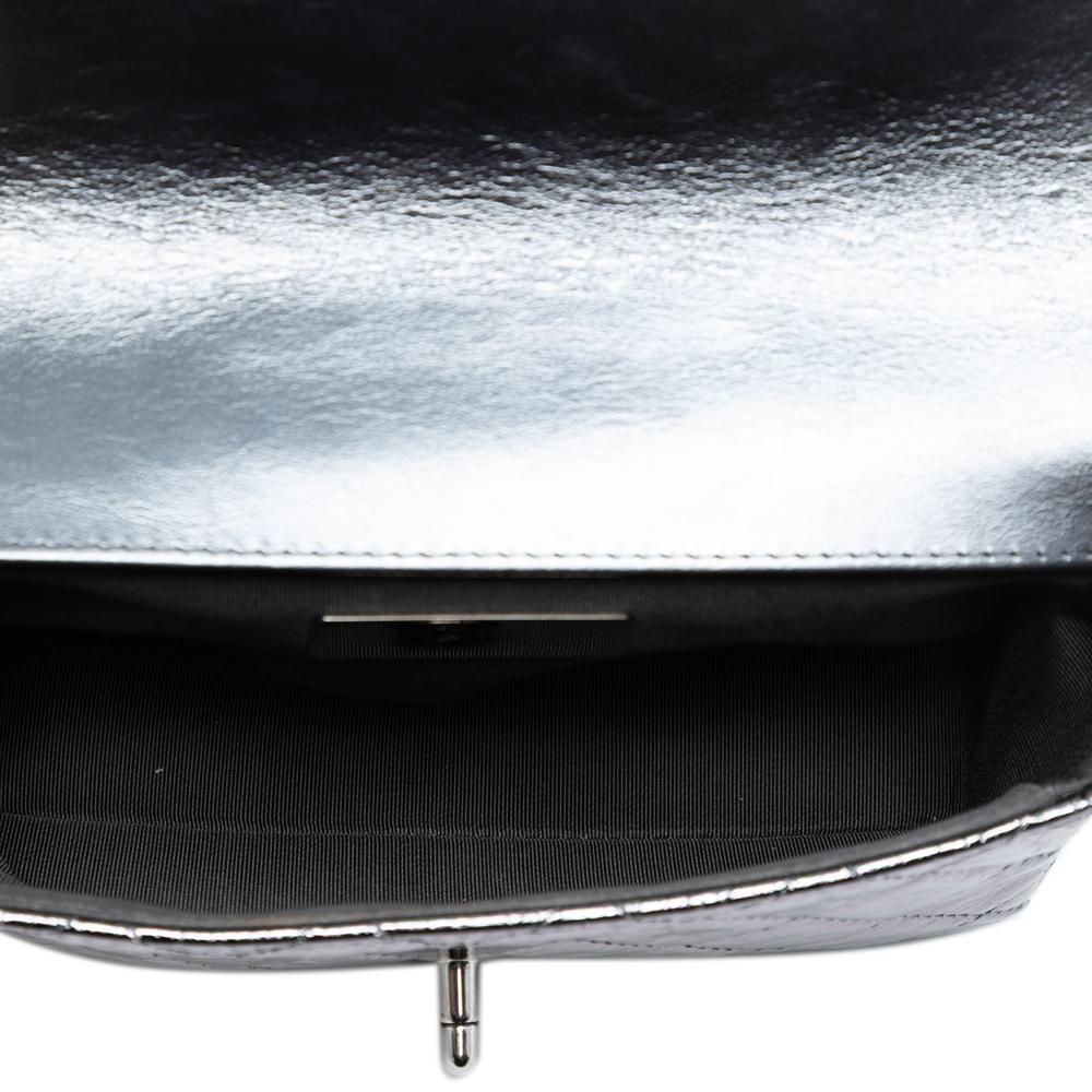 Chanel AB Chanel Silver Calf Leather Mini Quilted Metallic skin Ring Top Handle Flap France
