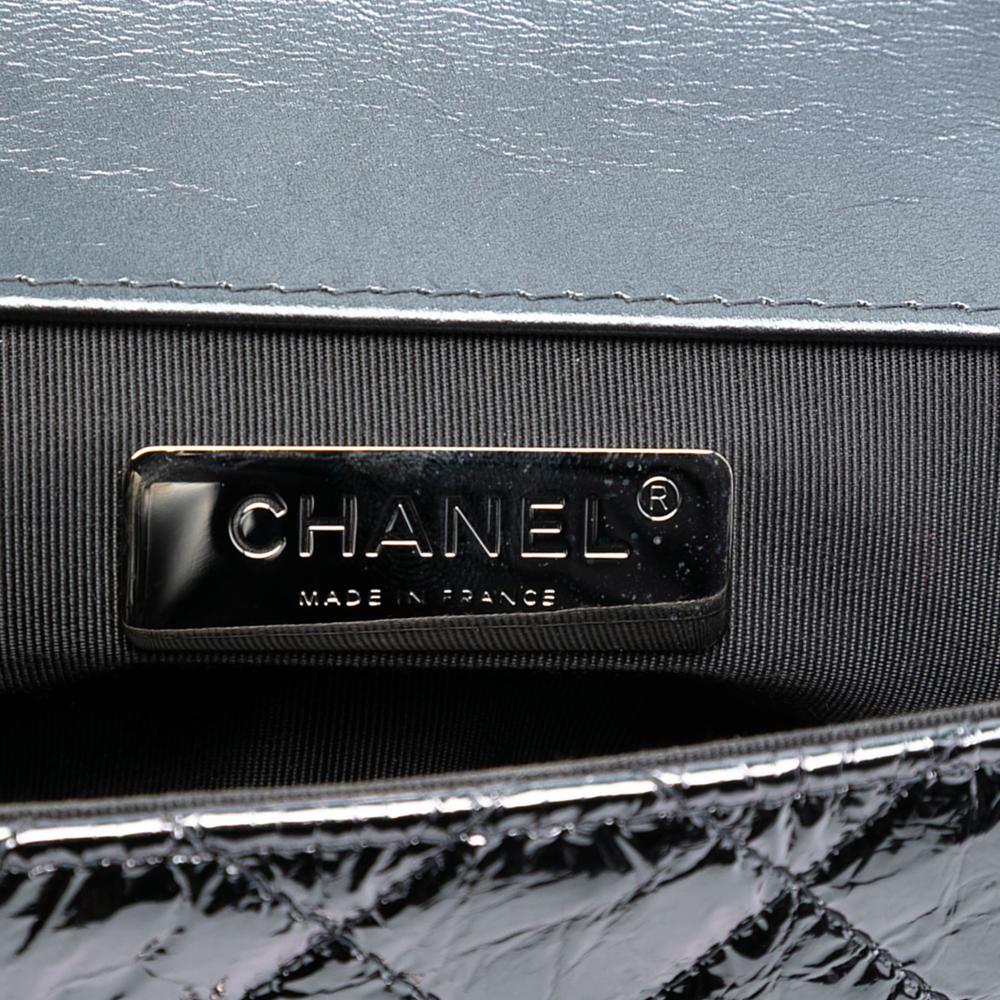 Chanel AB Chanel Silver Calf Leather Mini Quilted Metallic skin Ring Top Handle Flap France