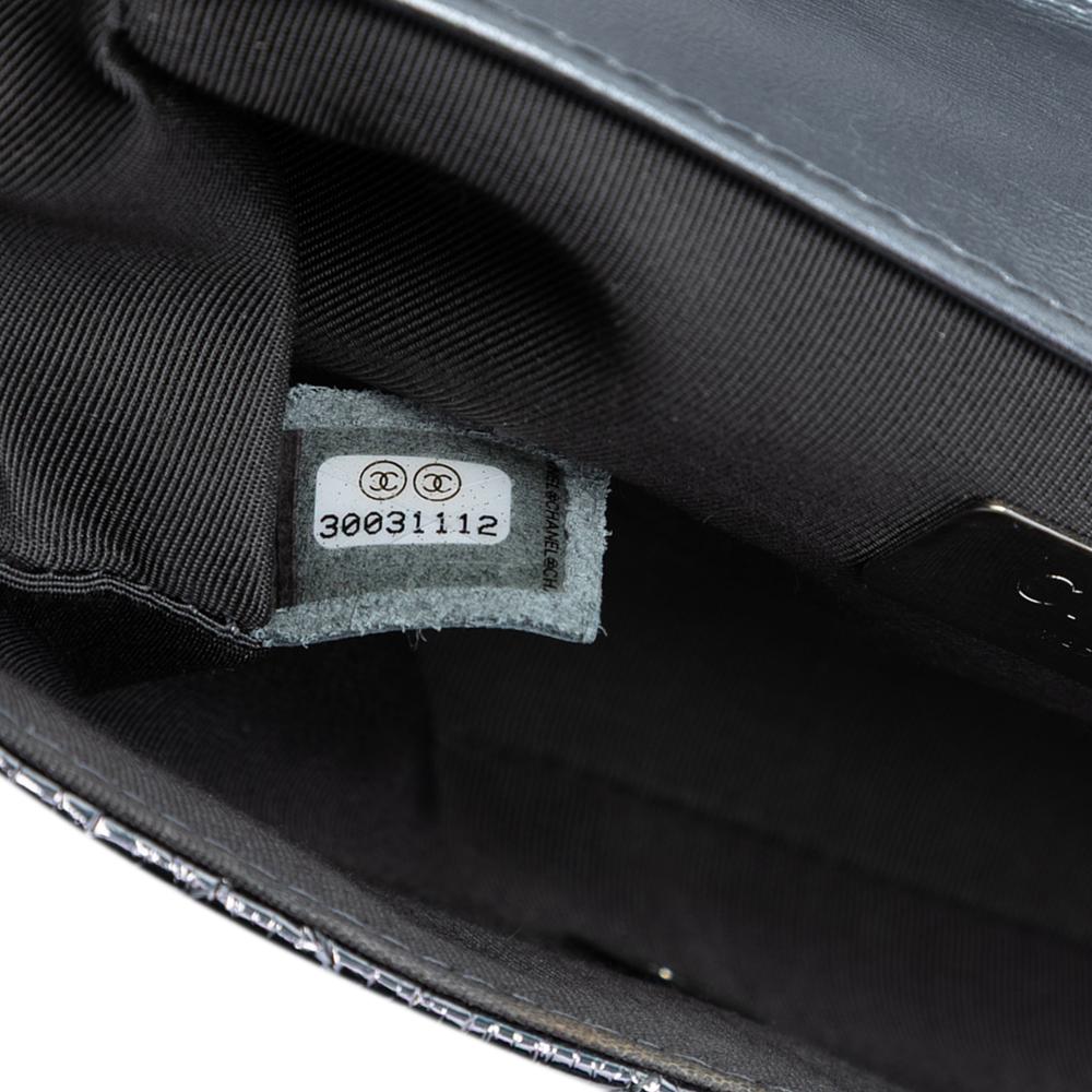 Chanel AB Chanel Silver Calf Leather Mini Quilted Metallic skin Ring Top Handle Flap France