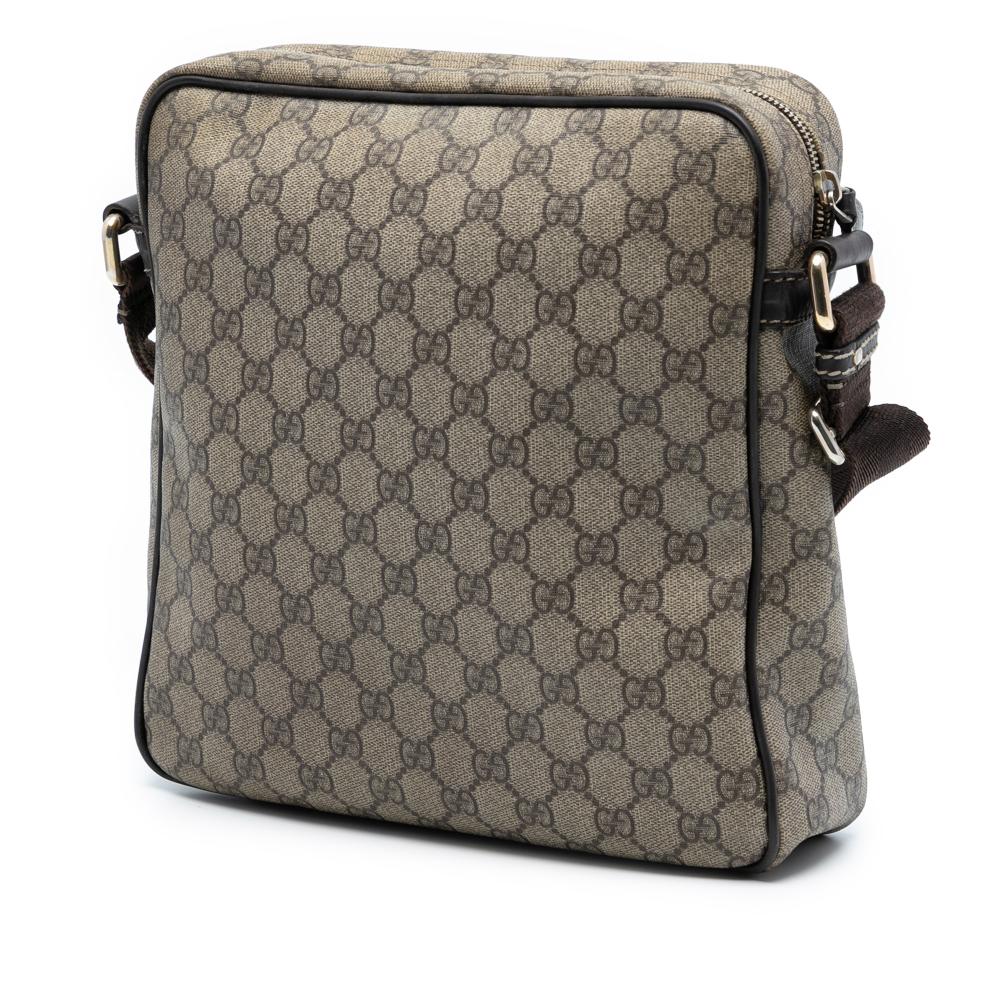 Gucci B Gucci Brown Beige Coated Canvas Fabric GG Supreme Crossbody Italy