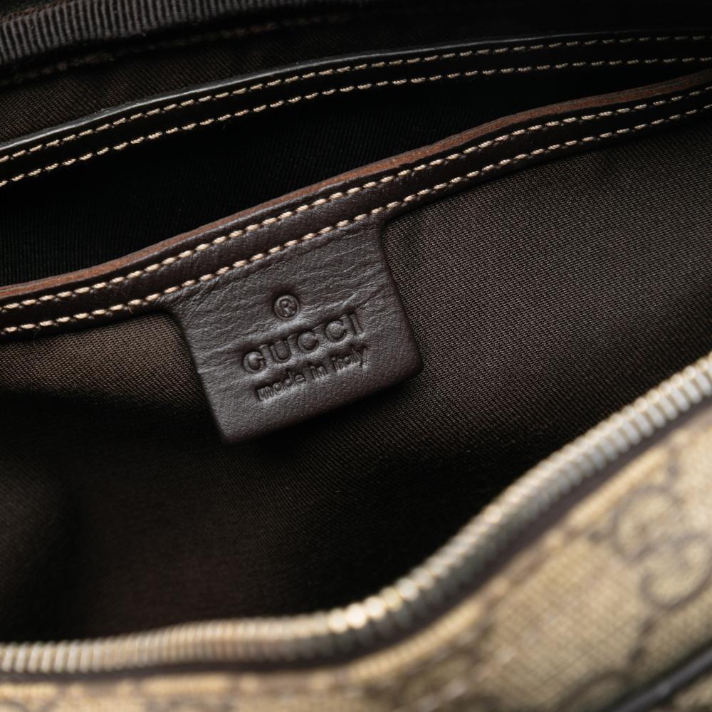 Gucci B Gucci Brown Beige Coated Canvas Fabric GG Supreme Crossbody Italy