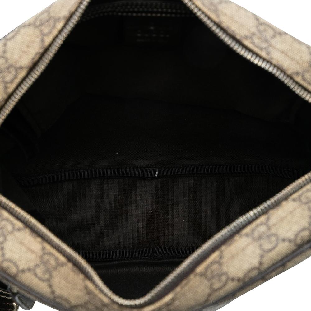 Gucci B Gucci Brown Beige Coated Canvas Fabric GG Supreme Crossbody Italy