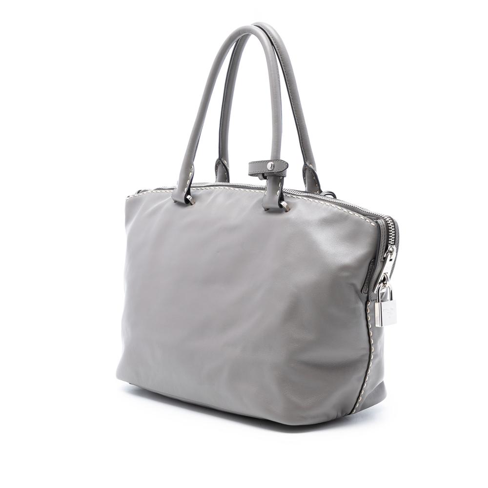 Prada AB Prada Gray Calf Leather Smooth skin Hand Stitched Double Handle Satchel Spain