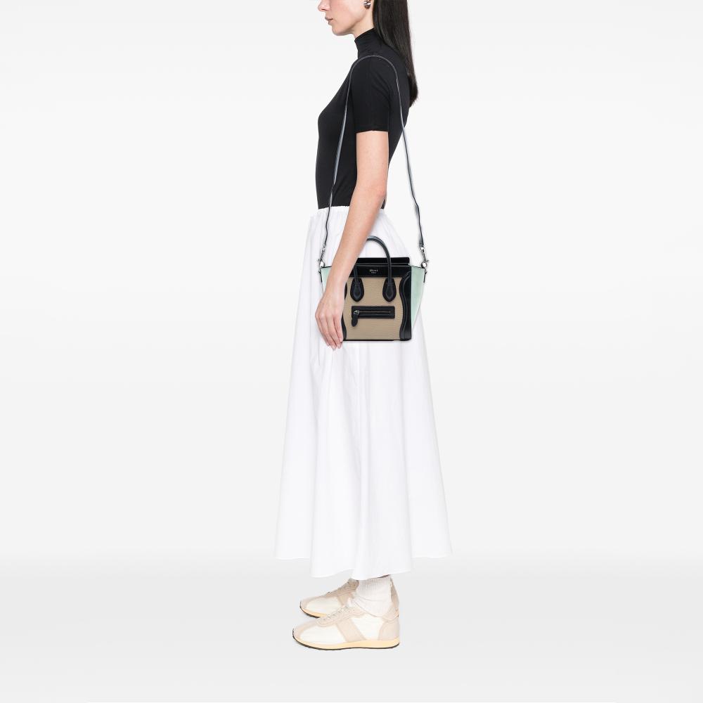 Celine B Celine Brown Beige Calf Leather Nano Tricolor Nubuck and Drummed skin Luggage Tote Italy