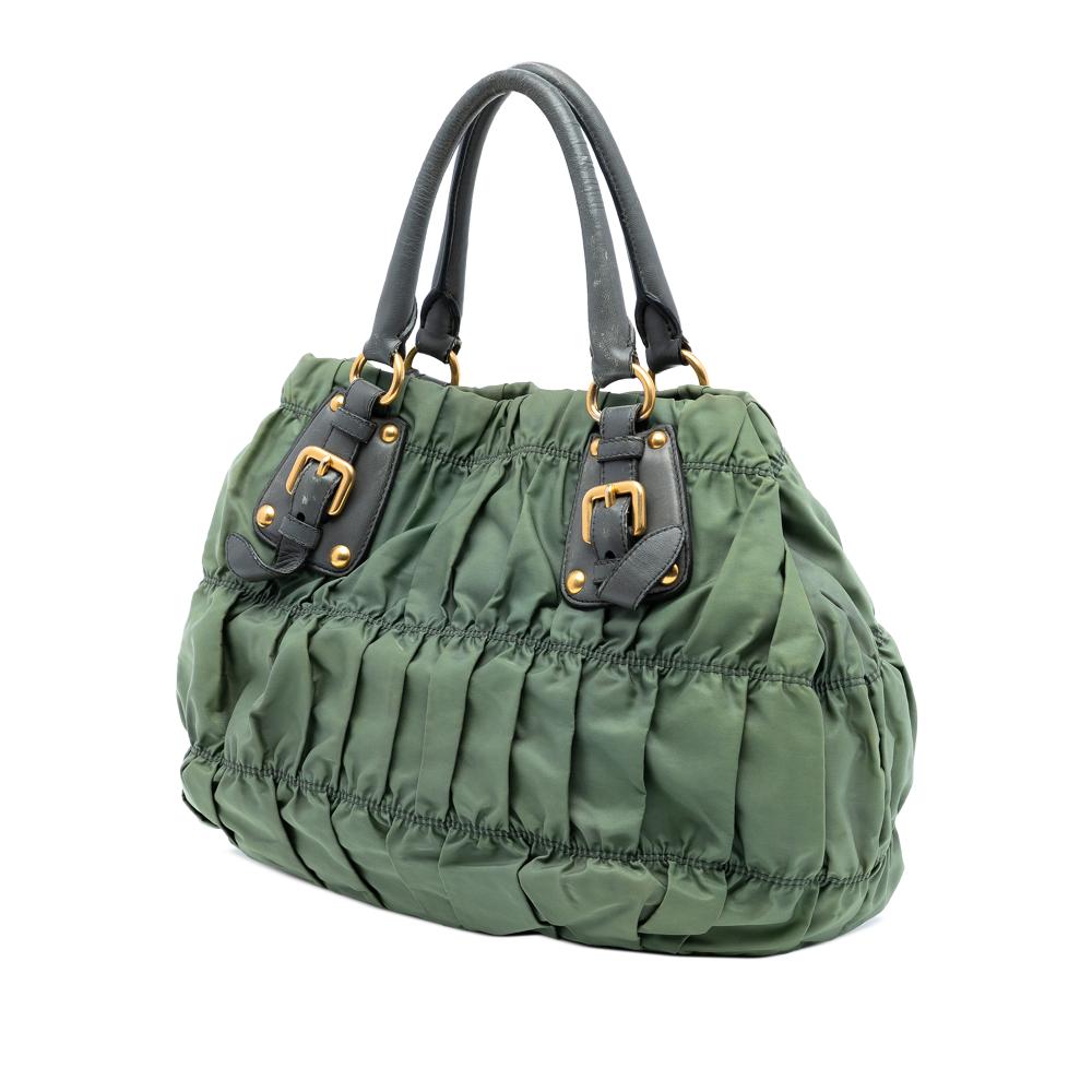 Prada B Prada Green Nylon Fabric Tessuto Gaufre Tote Italy