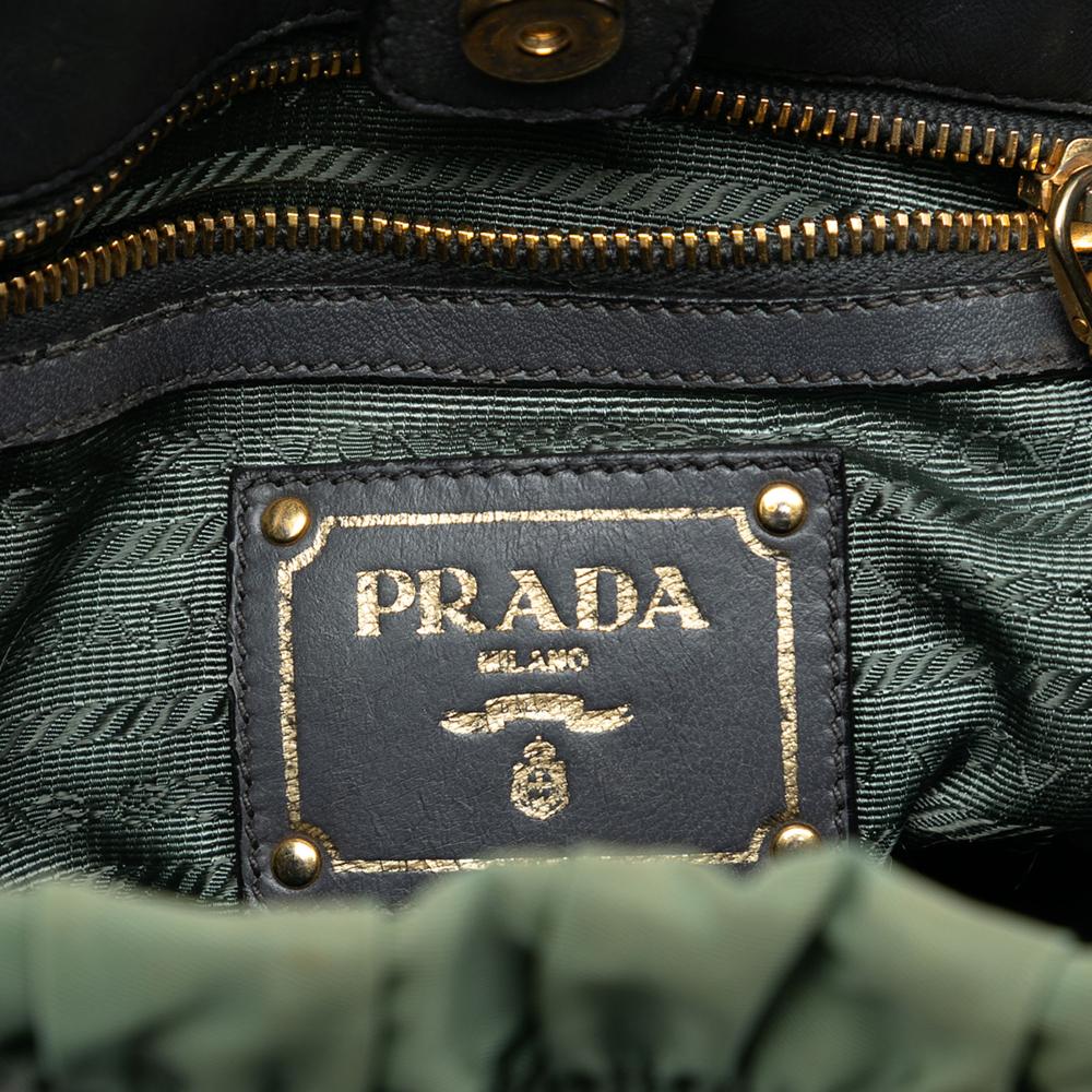Prada B Prada Green Nylon Fabric Tessuto Gaufre Tote Italy