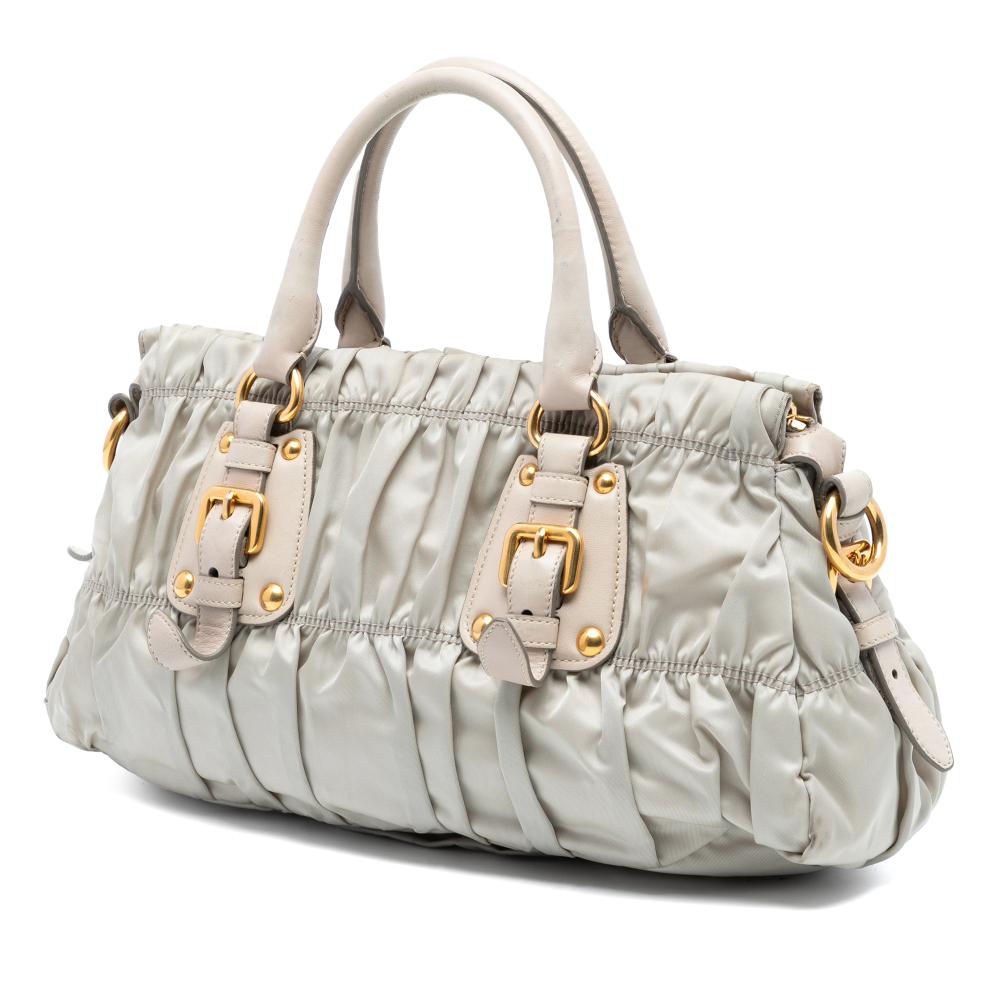 Prada B Prada Brown Light Beige Nylon Fabric Tessuto Gaufre Satchel Italy