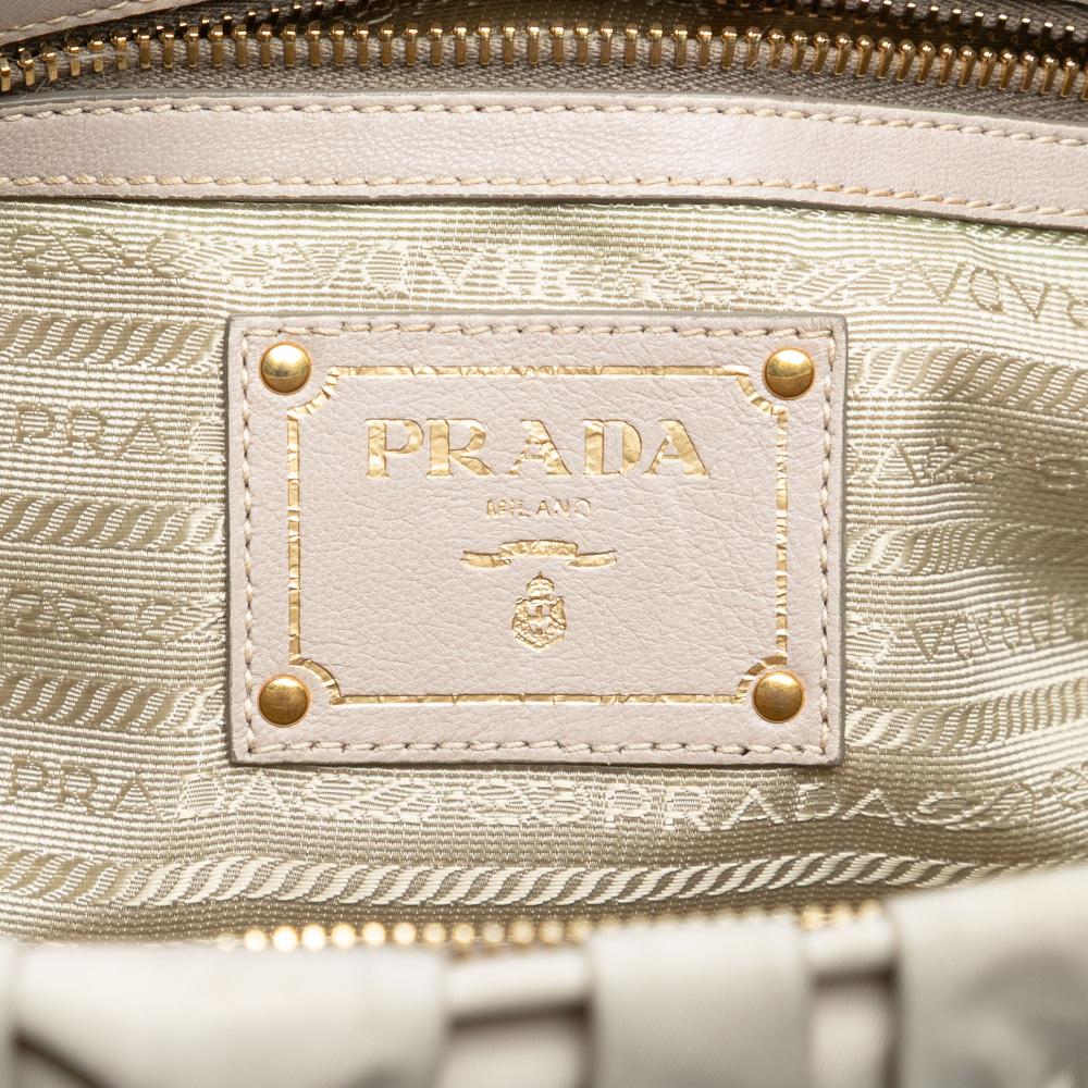 Prada B Prada Brown Light Beige Nylon Fabric Tessuto Gaufre Satchel Italy