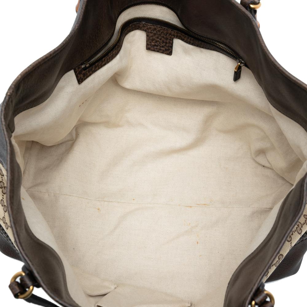 Gucci B Gucci Brown Beige Canvas Fabric Large GG Laidback Crafty Tote Italy