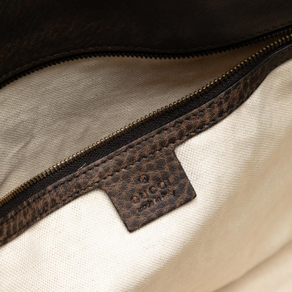 Gucci B Gucci Brown Beige Canvas Fabric Large GG Laidback Crafty Tote Italy