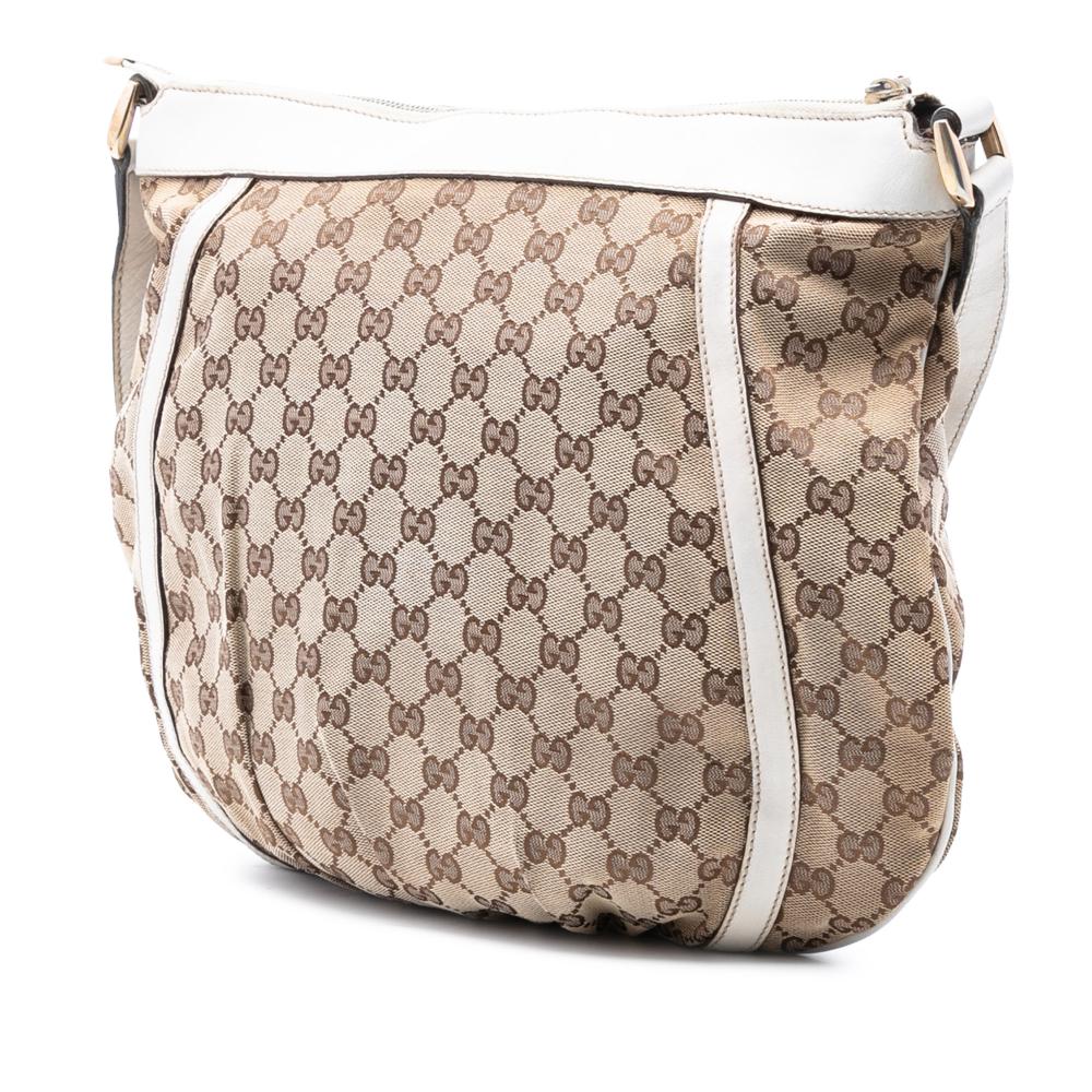 Gucci B Gucci Brown Beige with White Canvas Fabric GG Abbey D Ring Crossbody Italy