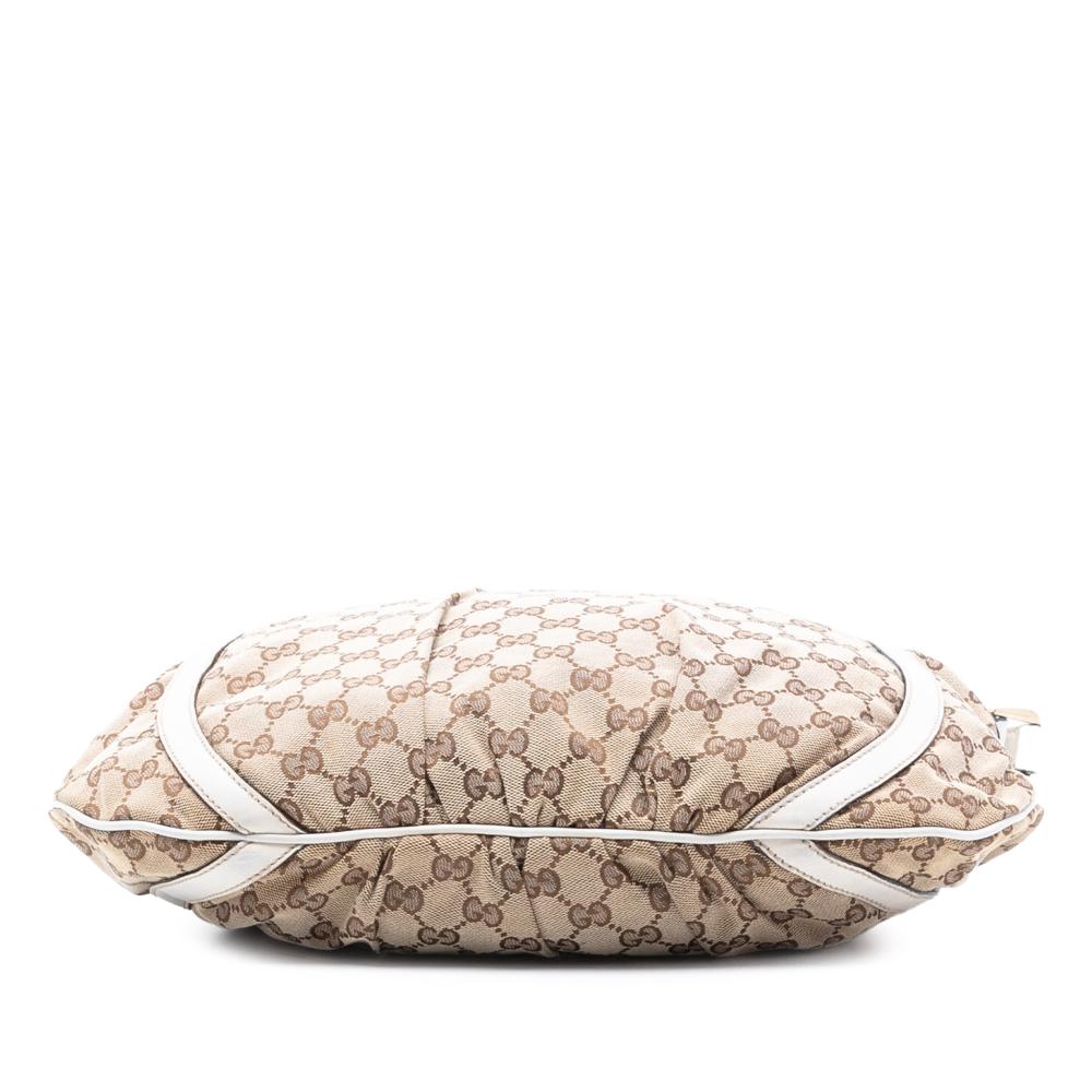 Gucci B Gucci Brown Beige with White Canvas Fabric GG Abbey D Ring Crossbody Italy