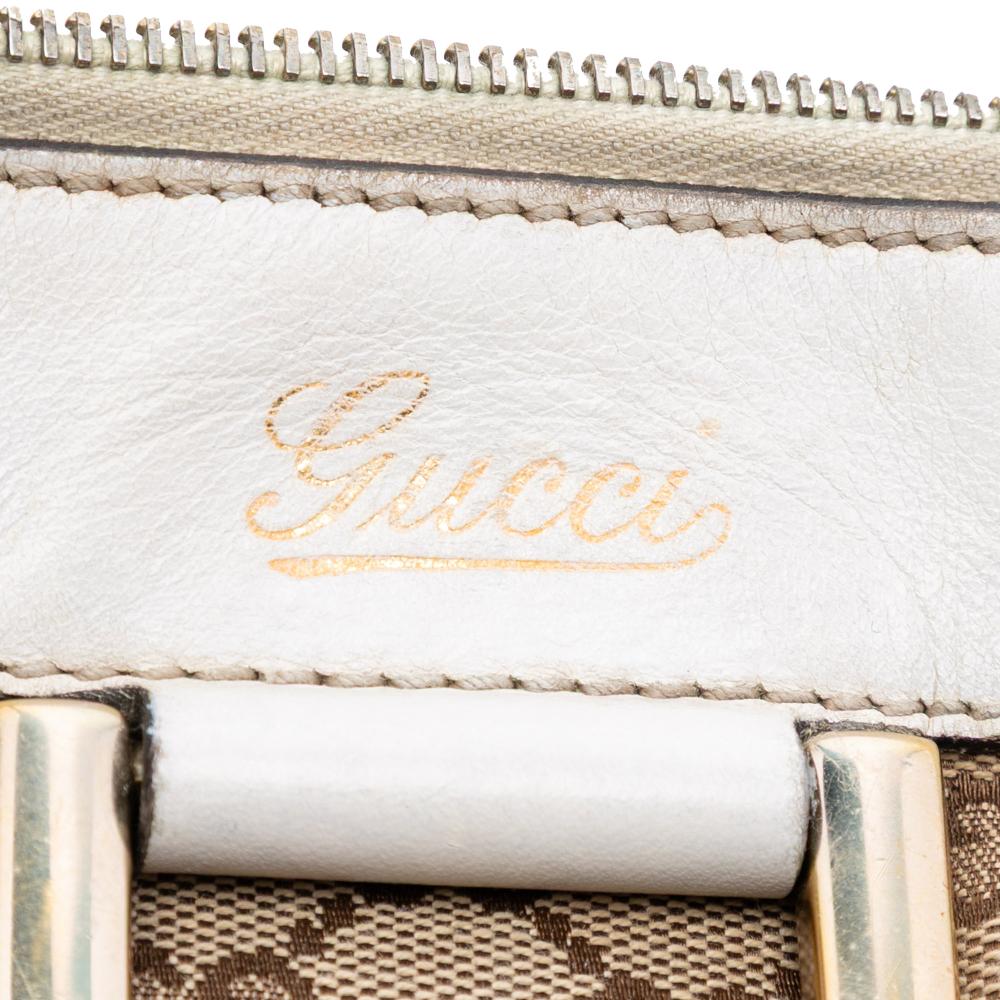 Gucci B Gucci Brown Beige with White Canvas Fabric GG Abbey D Ring Crossbody Italy