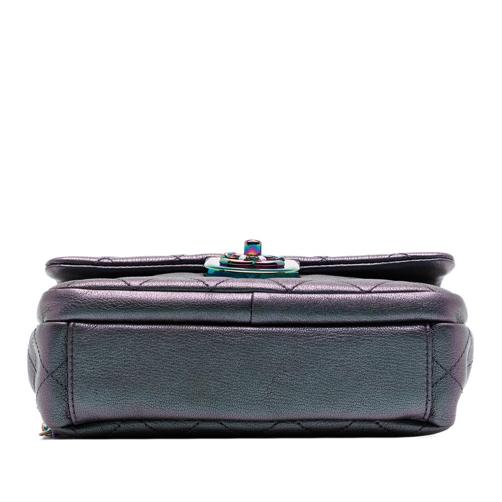 Chanel Purple Goatskin Leather Small Iridescent Rainbow Hardware Double Carry Waist Chain Flap Italy