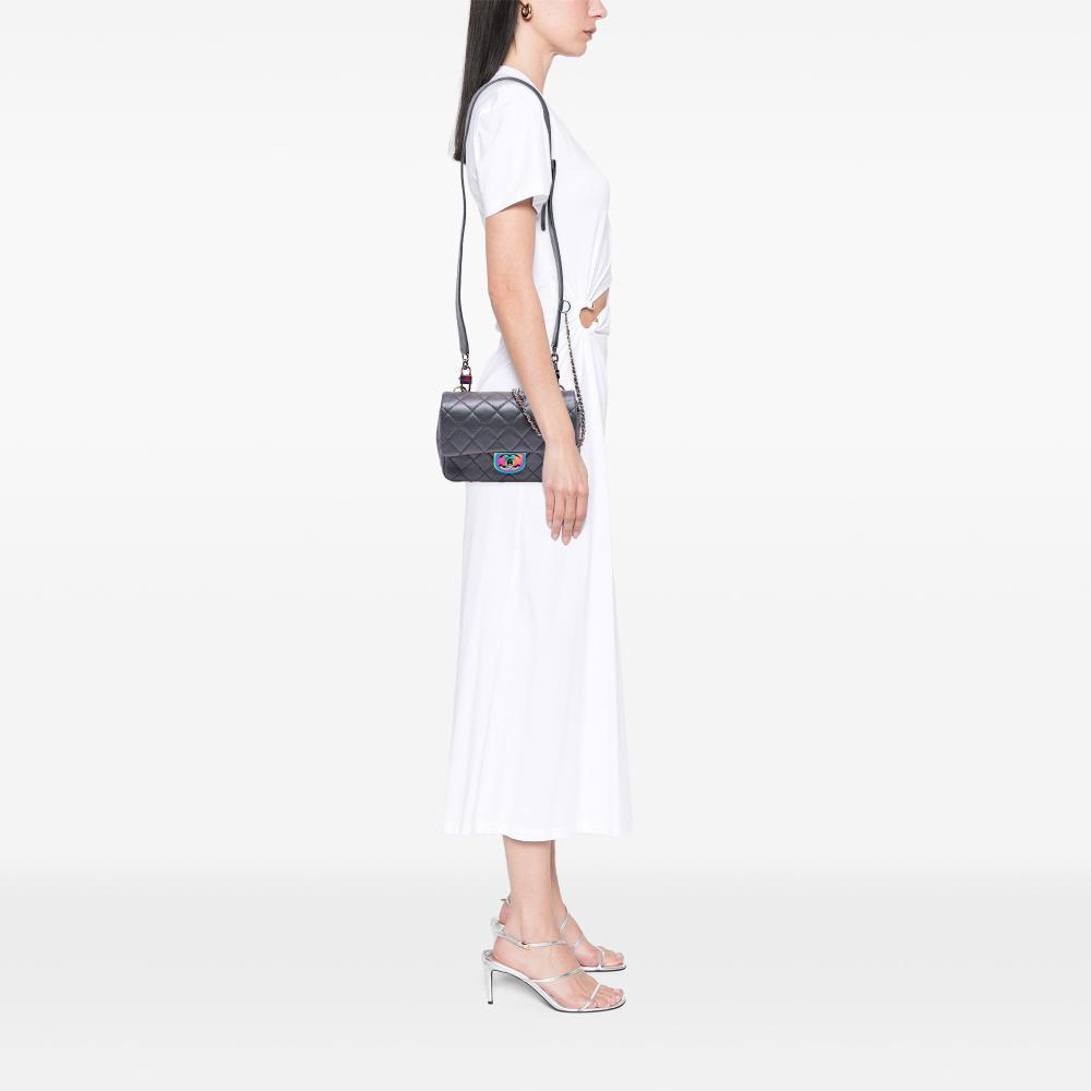 Chanel Purple Goatskin Leather Small Iridescent Rainbow Hardware Double Carry Waist Chain Flap Italy