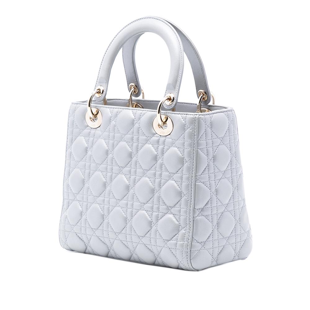 Christian Dior AB Dior Gray Lambskin Leather Leather Medium Pearlescent Lambskin Cannage Lady Dior Italy