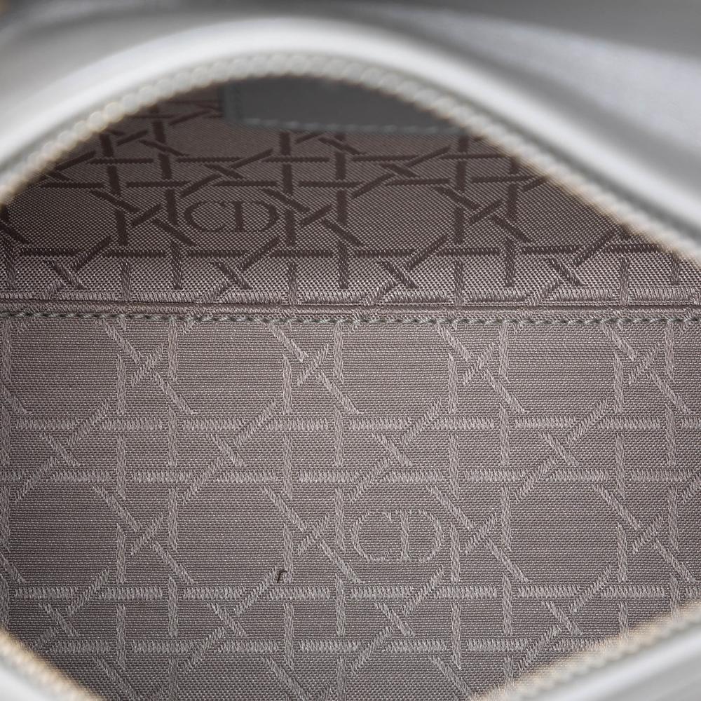Christian Dior AB Dior Gray Lambskin Leather Leather Medium Pearlescent Lambskin Cannage Lady Dior Italy