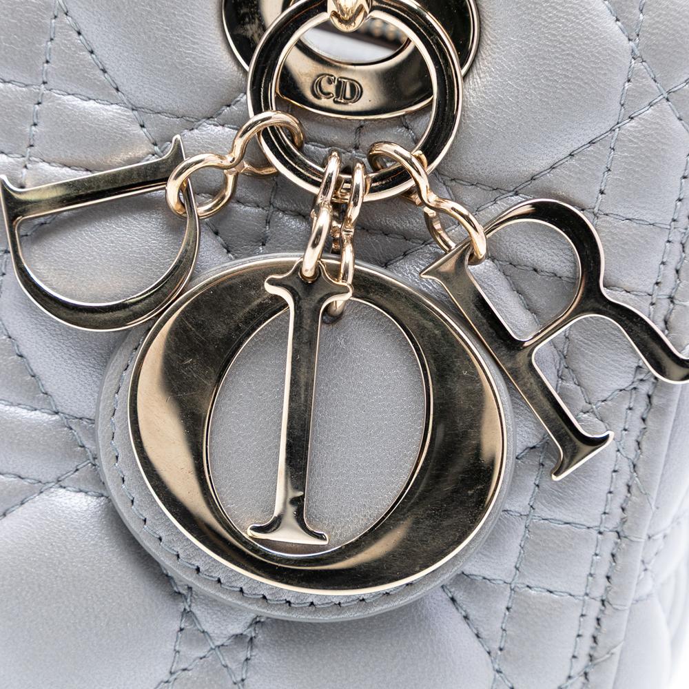 Christian Dior AB Dior Gray Lambskin Leather Leather Medium Pearlescent Lambskin Cannage Lady Dior Italy