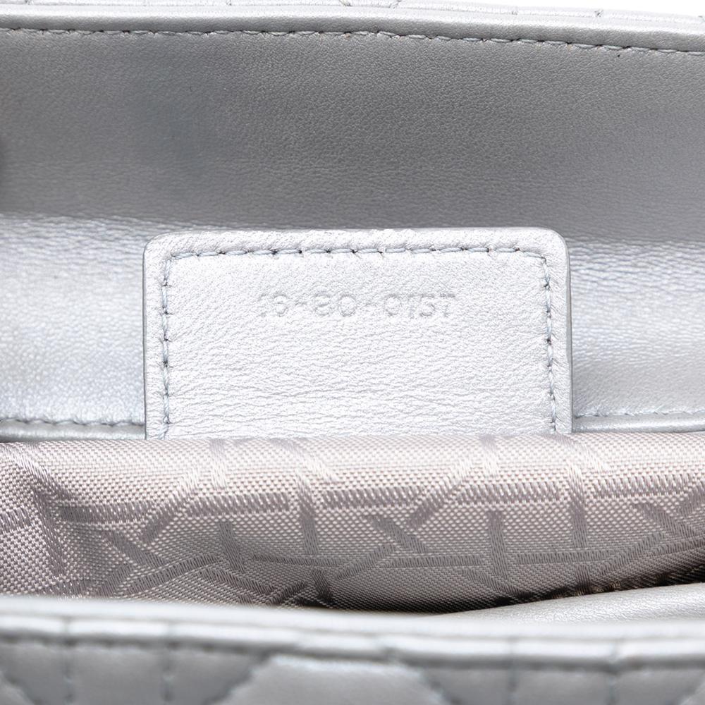 Christian Dior AB Dior Gray Lambskin Leather Leather Medium Pearlescent Lambskin Cannage Lady Dior Italy