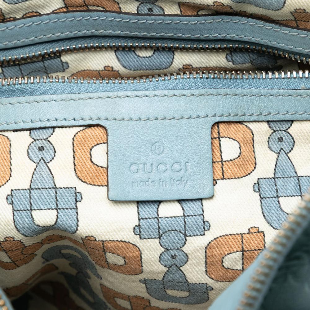 Gucci B Gucci Blue Light Blue Calf Leather Small Guccissima Hysteria Handbag Italy