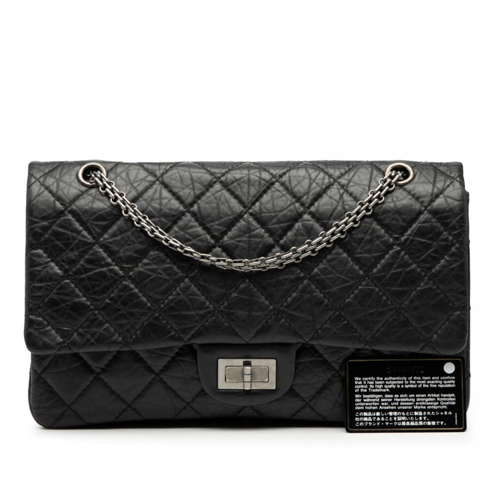 Chanel 2.55 Reissue Maxi Calfskin Leather Matelassè Flap Shoulder Bag Black