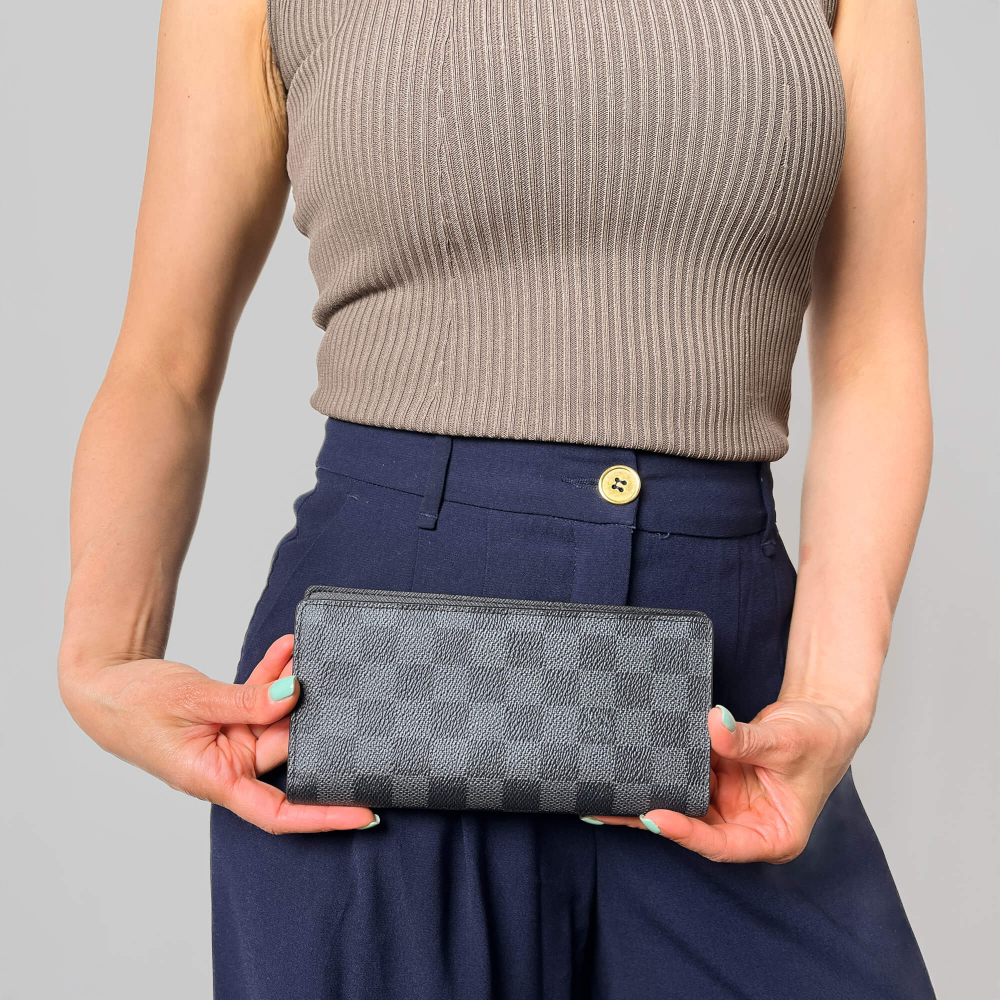 Louis Vuitton Brazza Canvas Vertical long Wallet Damier Graphite