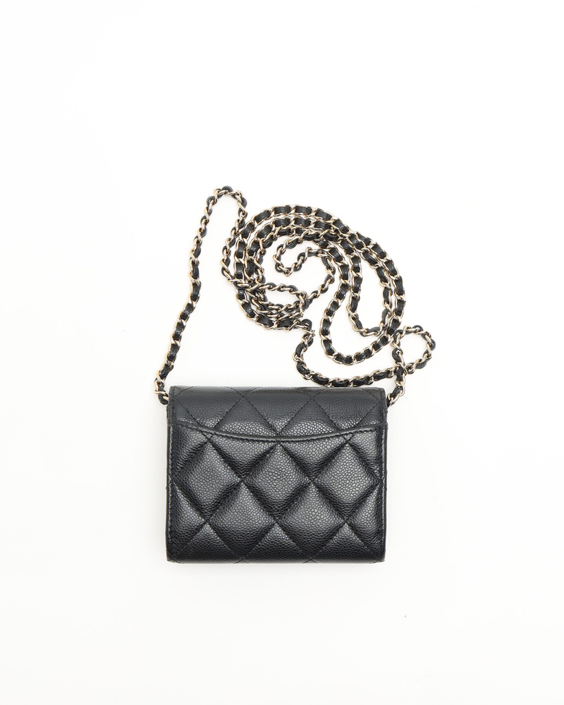 Chanel Caviar Quilted Flap Card Holder On Chain Bag