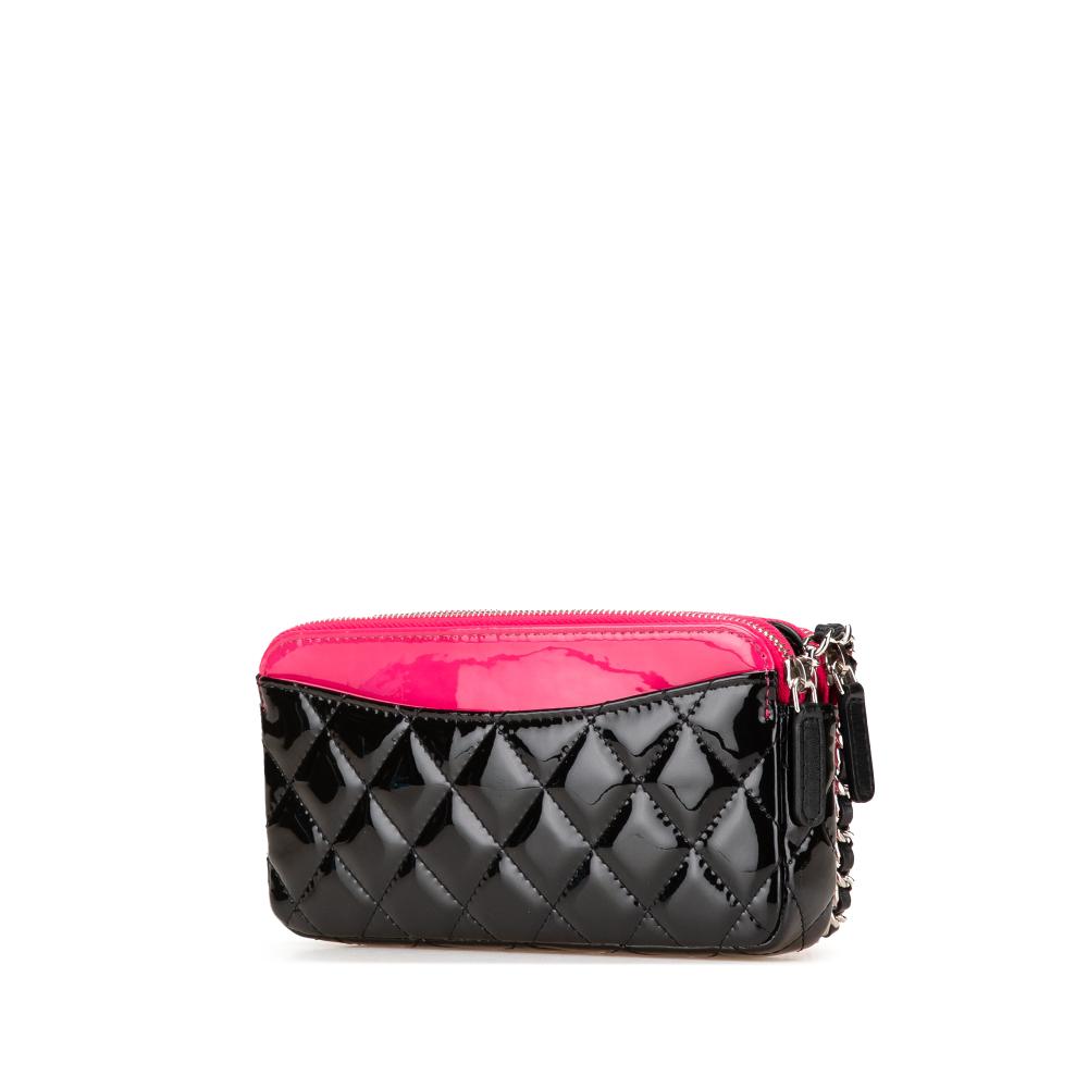 Chanel AB Chanel Pink Hot Pink Patent Leather Leather Bicolor Patent Double Zip Wallet on Chain Italy
