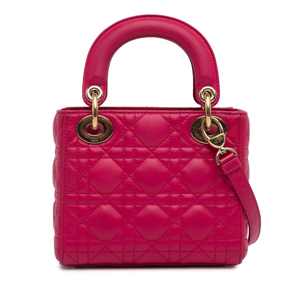 Christian Dior AB Dior Pink Lambskin Leather Leather Mini Lambskin Cannage Lady Dior Italy