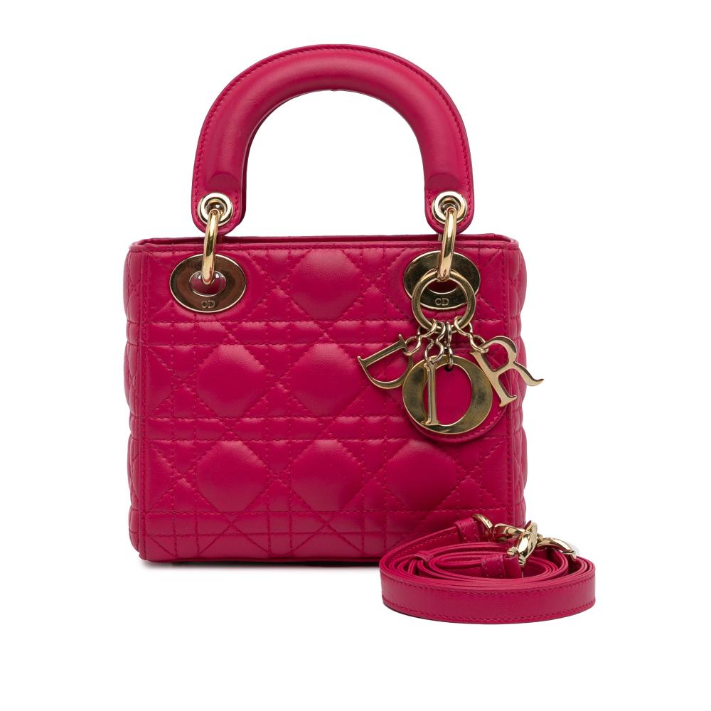 Christian Dior AB Dior Pink Lambskin Leather Leather Mini Lambskin Cannage Lady Dior Italy