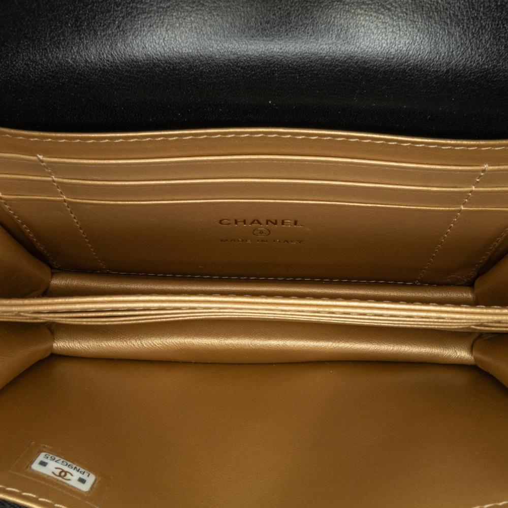 Chanel AB Chanel Black Calf Leather Quilted skin Strass Clutch With Chain Flap Italy