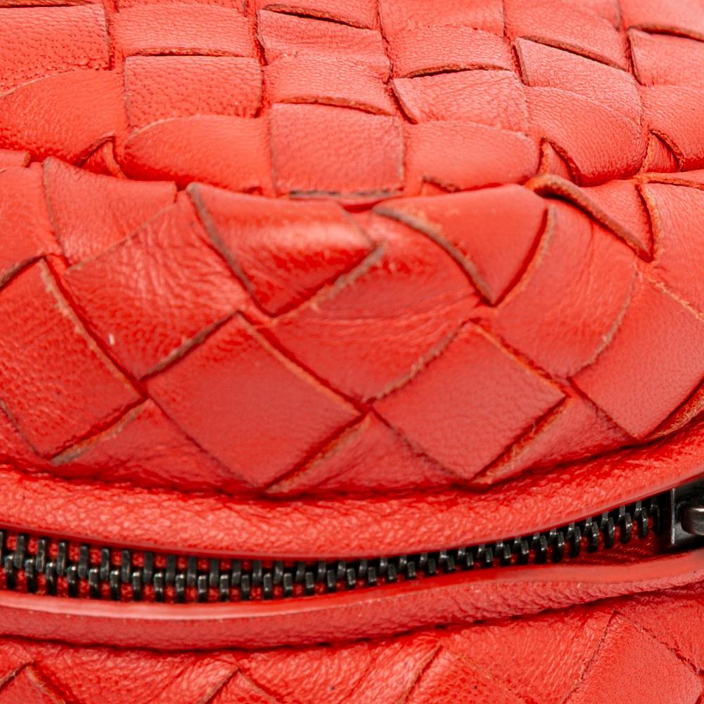 Bottega Veneta B Bottega Veneta Red Calf Leather Intrecciato Chain Flap Crossbody Italy
