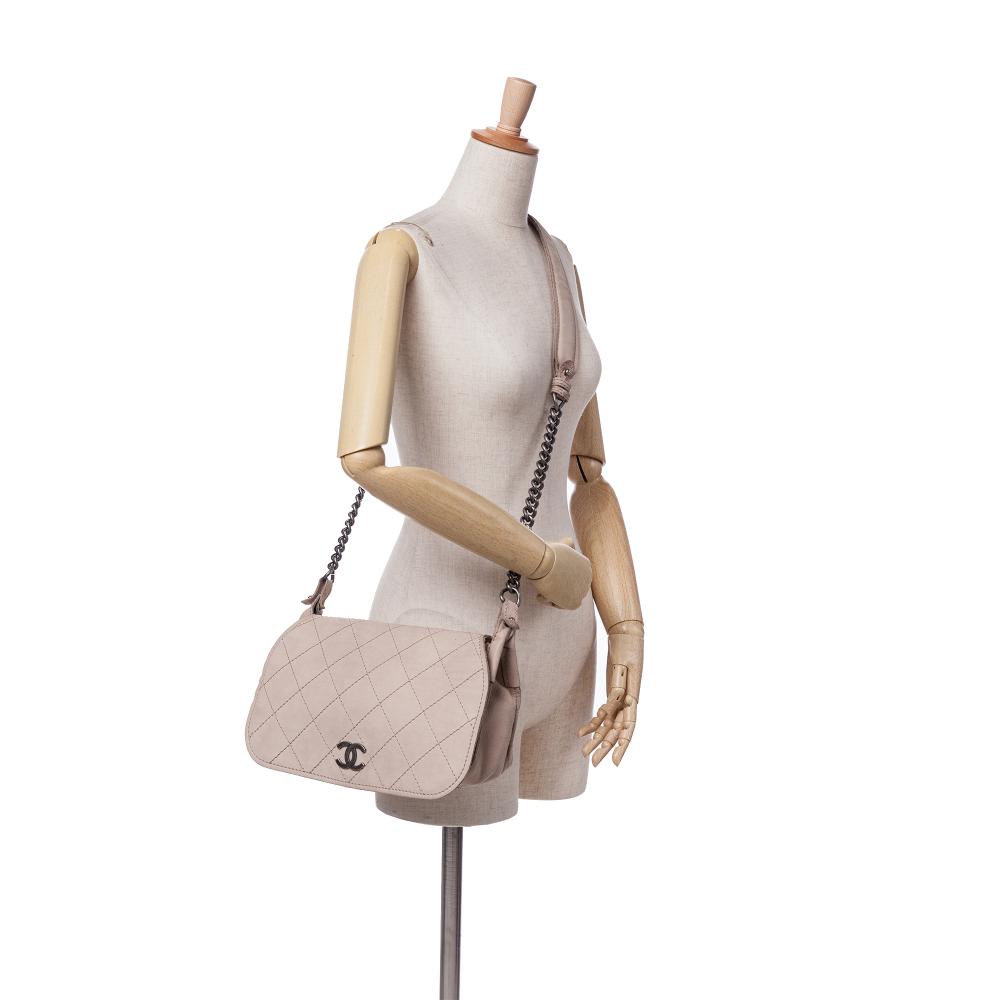 Chanel B Chanel Brown Beige Calf Leather skin Stitched Highlander Messenger Bag France