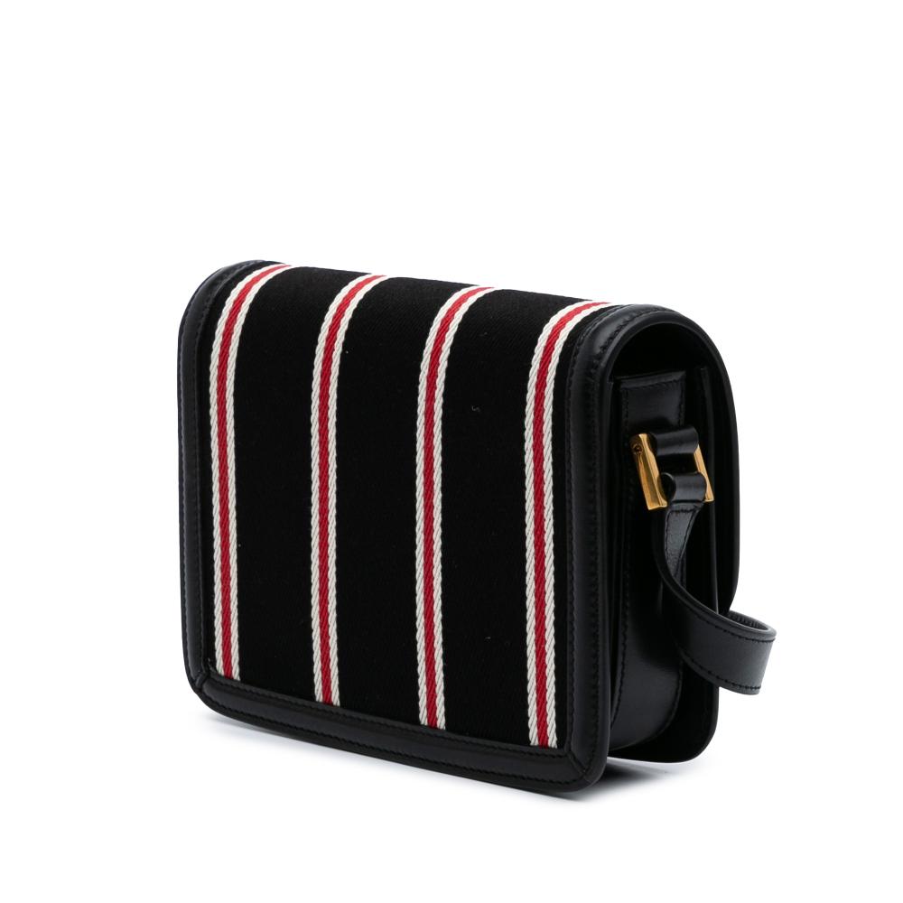 Saint Laurent AB Saint Laurent Black with Multi Canvas Fabric Small Striped Solferino Satchel In Box Italy