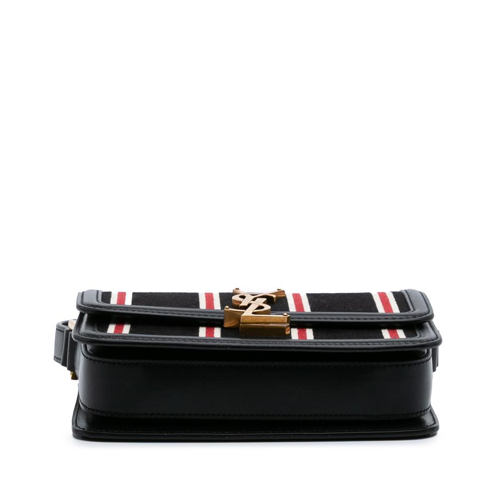 Saint Laurent AB Saint Laurent Black with Multi Canvas Fabric Small Striped Solferino Satchel In Box Italy