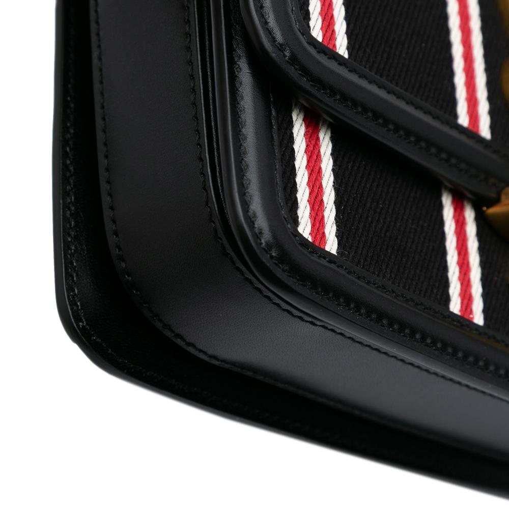 Saint Laurent AB Saint Laurent Black with Multi Canvas Fabric Small Striped Solferino Satchel In Box Italy