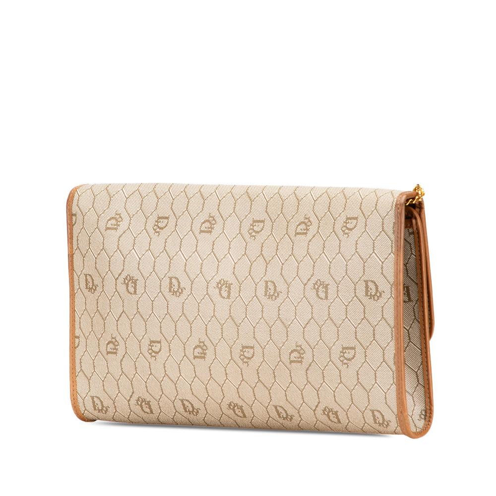 Christian Dior B Dior Brown Beige Coated Canvas Fabric Honeycomb Chain Shoulder Bag France